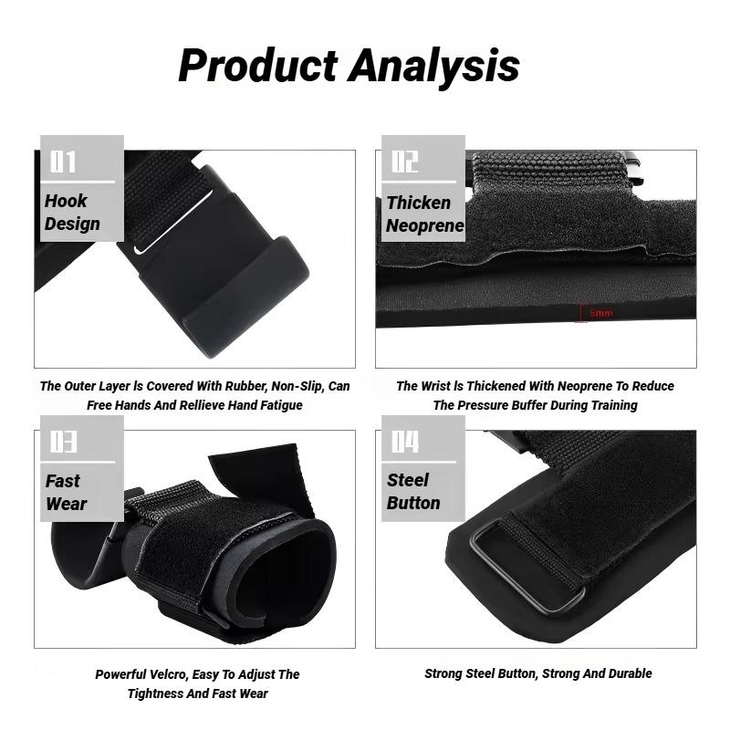 2Pcs Non-Slip Weight Lifting Hooks Premium Straps for Deadlift Pull Up Exercise Fitness Training