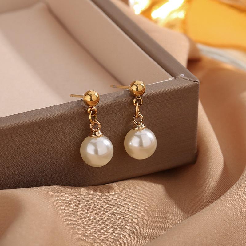 Elegant 316L Titanium Pearl Stud Earrings - High-End Summer Accessory for Women