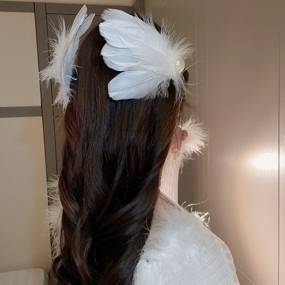 Headwear White Swan Hairpin Pearl Ballet Pearl Barrettes Fashion Feather Hair Clips Girls