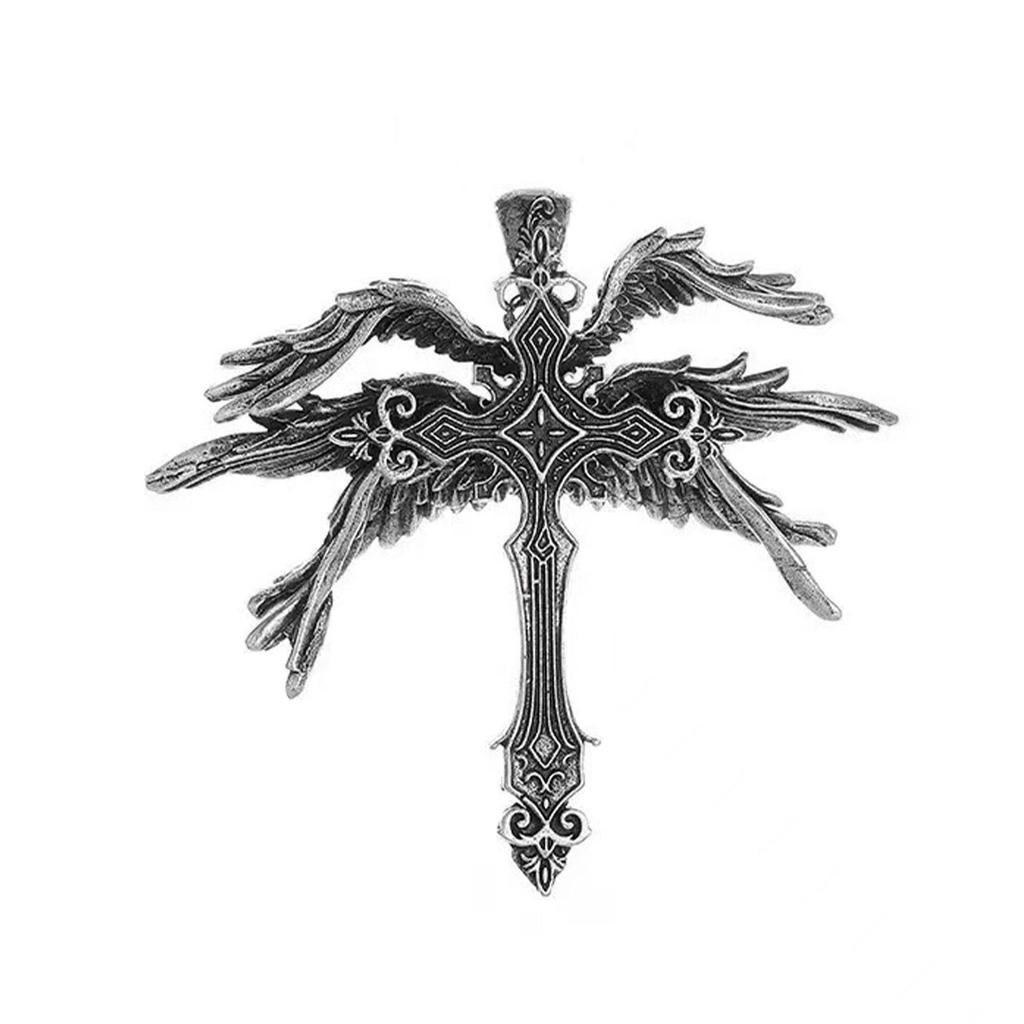 Retro Six-Winged Angel Cross Pendant Necklace: Trendy, Versatile European & American Jewelry