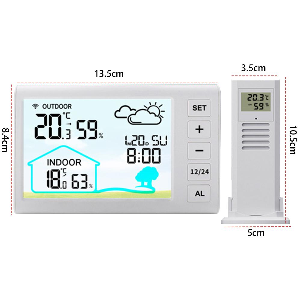 Wireless Weather Station Temperature and Humidity Monitor Alarm Clock Inside Outside Thermometer with Backlight for Home Office