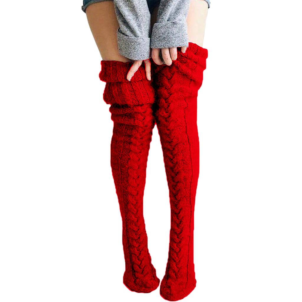 Fashion Women Thigh High Socks Extra Long Woolen Knit Warm Thick Tall Long Boots Stockings Leg Warmers for Girls Winter Pile Thick Socks