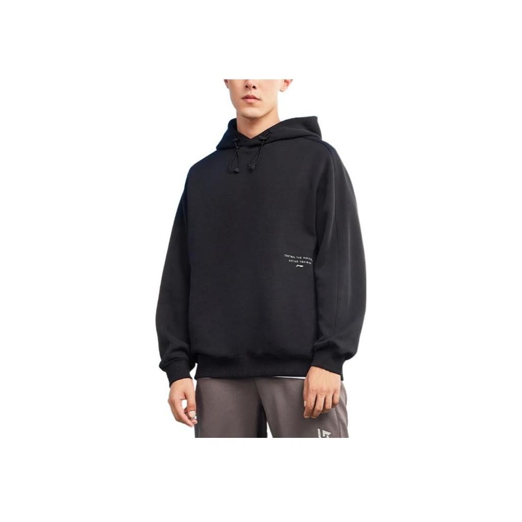 Lining Training Series Solid Color Letter Print Antibacterial Hooded Pullover Long Sleeve Sweatshirt Unisex Sweatshirt Black AWDSF89-4