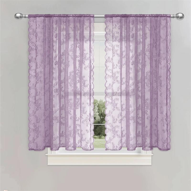 1pc Romantic Lace Sheer Curtain Flower Lace Window Curtains for Living Room Bedroom Home Window Screening Rod Pocket