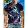 New Fashion Men's Crew Neck Short Sleeve T-Shirt with 3D Wolf and Dragon Print, Men's Casual Sports Streetwear Top