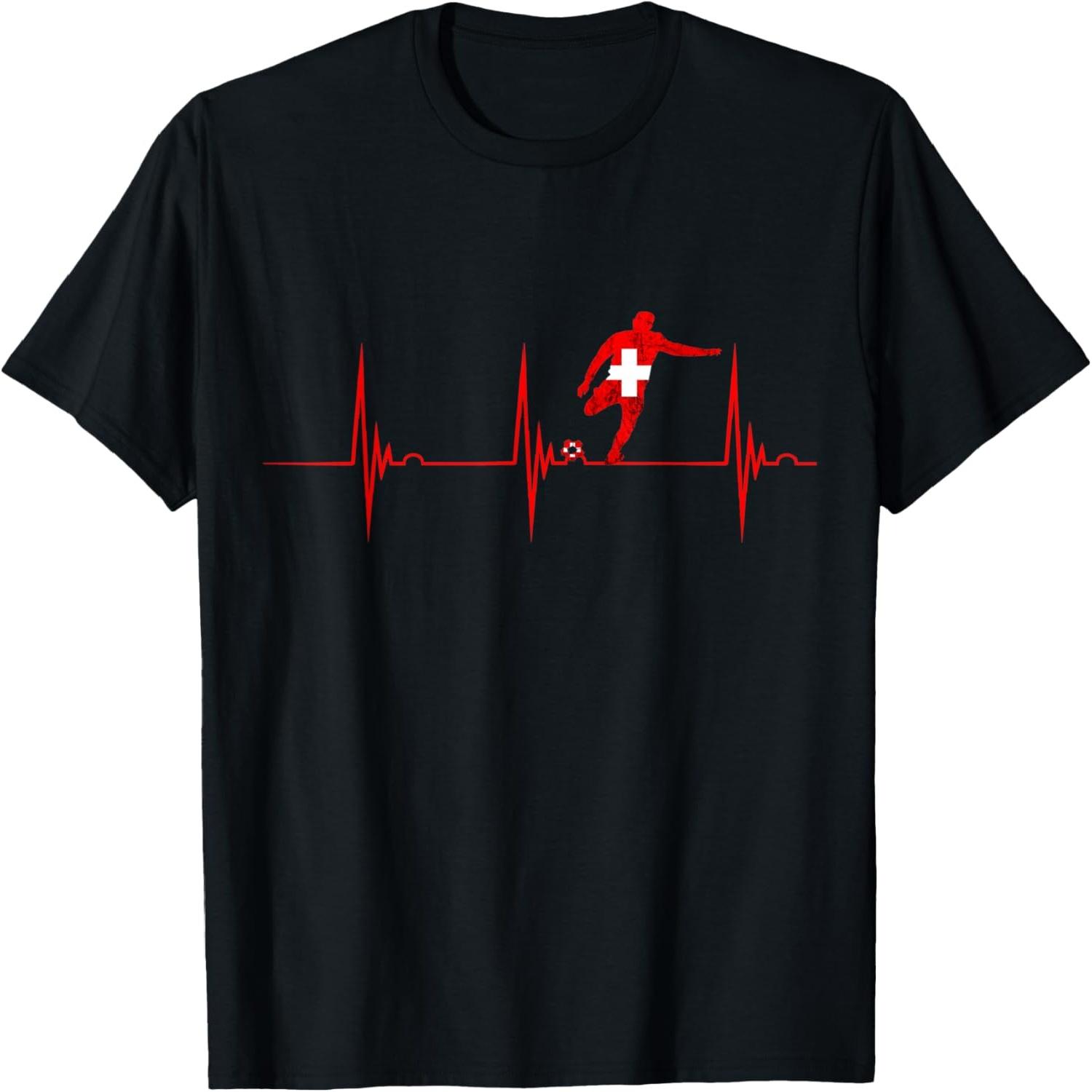Switzerland Soccer Swiss Flag Heartbeat EKG Pulse Schweiz T-Shirt S