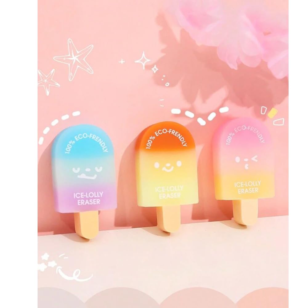 RSINC Eco Ice Lolly Erasers – Fun for Kids, Friendly for Earth | Kids' Favorite! 1 Ice Lolly Erasers by RSINC | Fun, Cute, and Planet Friendly (3 pcs)