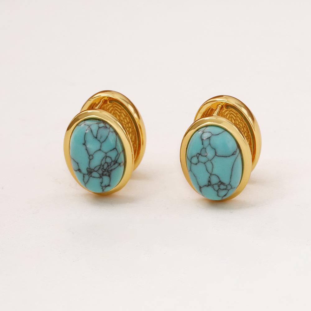 Tiger Eye Blue Turquoise Style Ear Cuff Earrings, Elegant Fashion Simple Vintage Romantic Goddess Style Statement Jewelry for Women, Chic Everyday