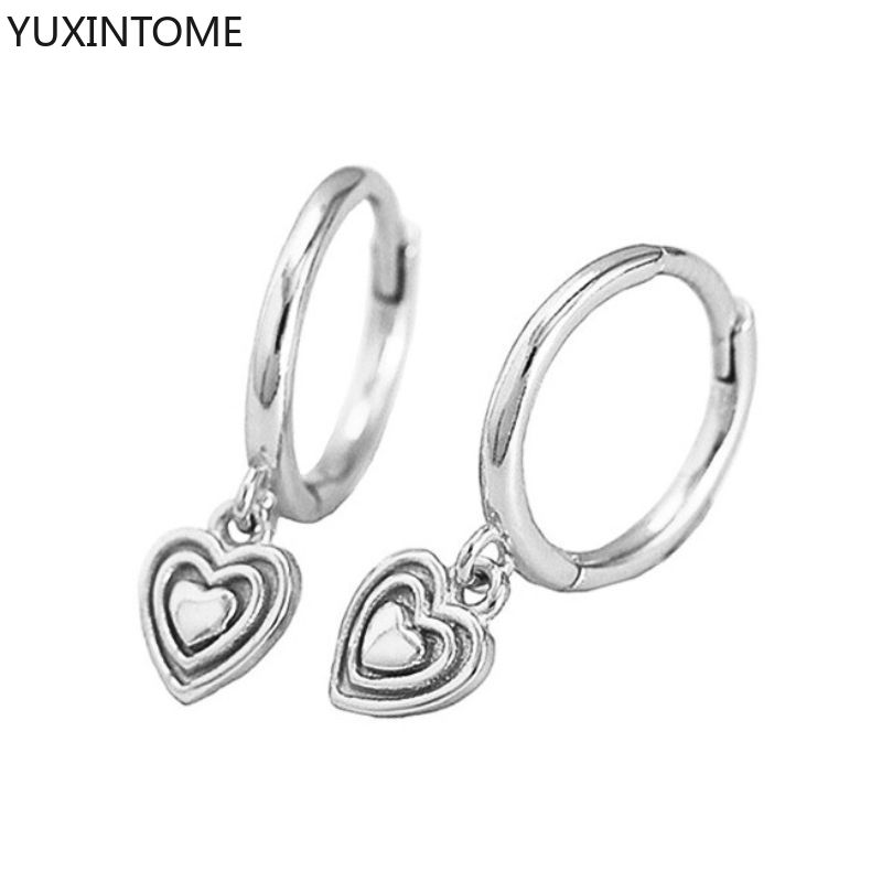 925 Silver Ear Needle Exquisite Heart Pendant Hoop Earrings Fashion Geometric Zircon Stud Earrings Women's Fine Jewelry