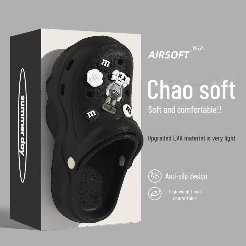 Damesandaler med tykk såle i EVA: Høydeøkende, sklisikre sko med deodoranthull for utendørs fritidsbruk