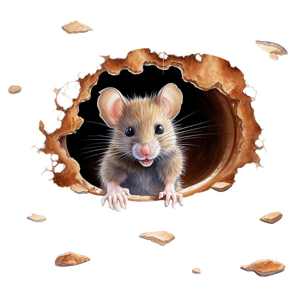 Peeking Mouse from Hole Wall Stickers, Creative Tunnel Scene Self-Adhesive PVC Decals for Kids Room Skirting Board Decoration