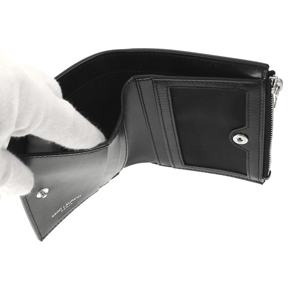 Saint Laurent Paris Bifold Compact Leather 575726 0SX0E 1000 Women's Wallet, Black, [Used]