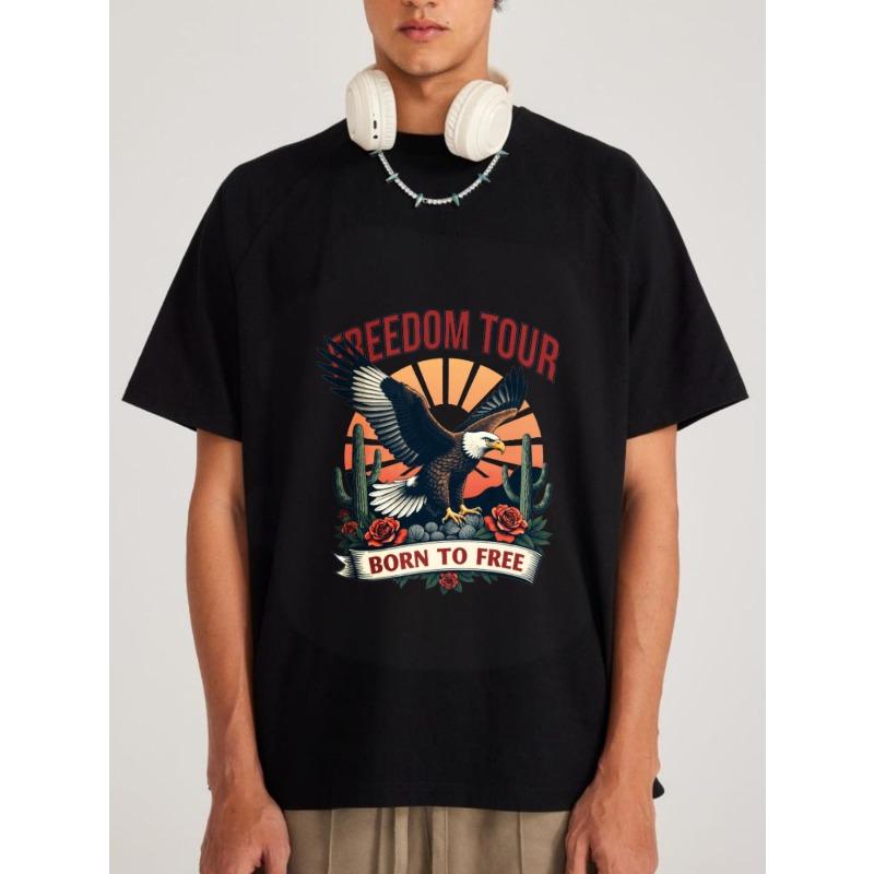 

Футболка Freedom Tour Белый Орел Закат Кактус Розы Рожденный Свободным Графический Принт Повседневная Одежда для Мужчин Приключения на Открытом Воздухе Путешествия Мода XXXXL чёрный
