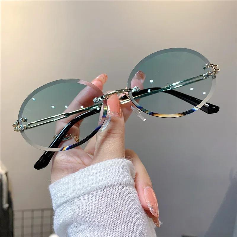 

Vintage Metal Oval Sunglasses Rimless Uv400 Protection Sun Glasses Gradient Lens Frameless Shades For Women Men Sunglasses Woman As shown