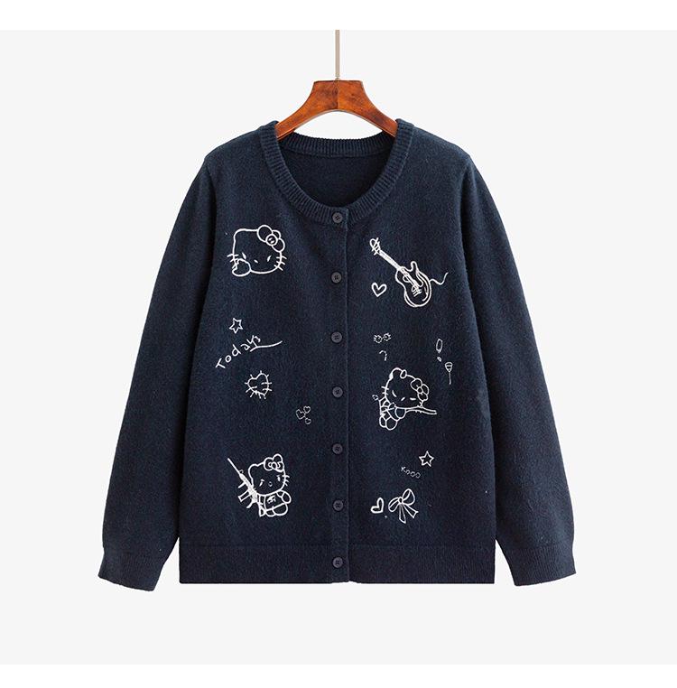 Free Shipping: Plus Size Women's Embroidered Cartoon Knit Cardigan Sweater - 2025 Winter Style