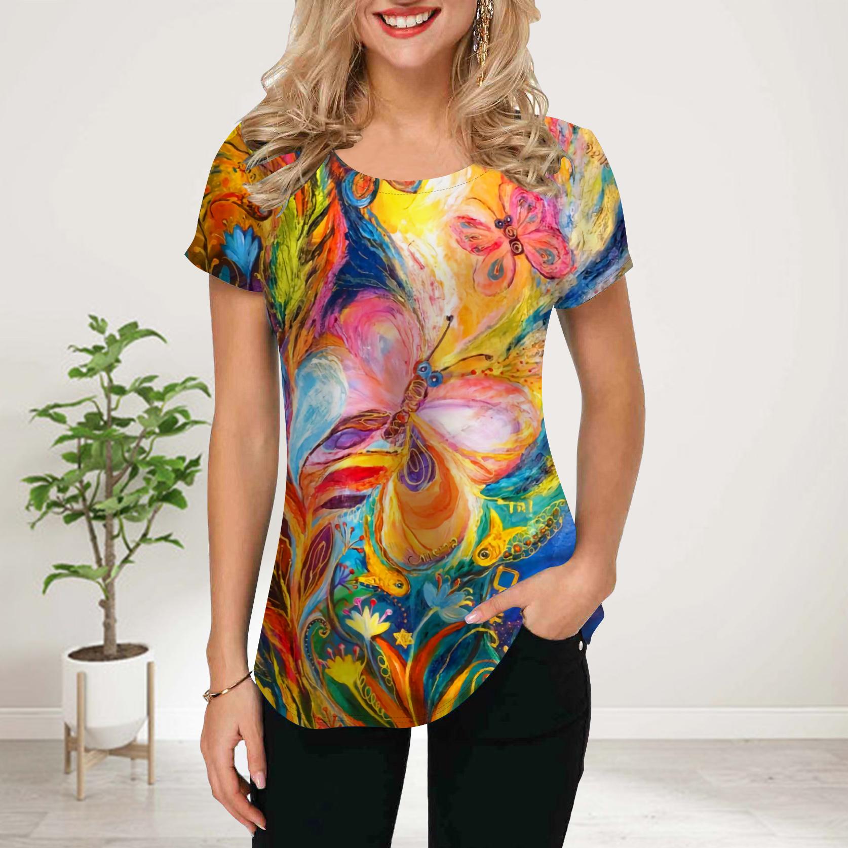 

Женская летняя футболка с принтом фиолетовых сверкающих цветов, футболки с коротким рукавом, повседневные топы с принтом 8XL разноцветный