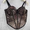 Slim Fit Leopard Print Fishbone Camisole Buckle Elegant Suspender Vest Sleeveless with Padded Cups Slim Leopard Corset Ladies