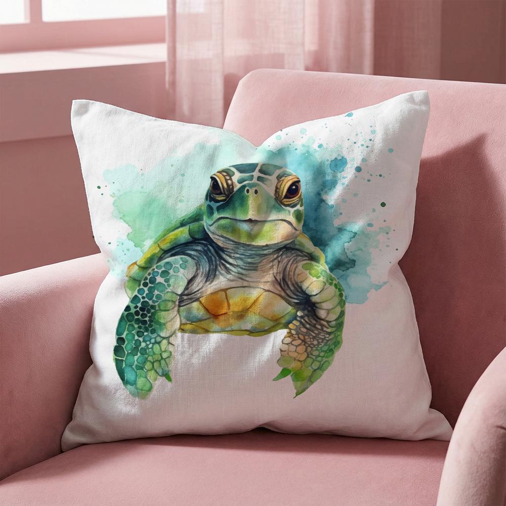Watercolor Sea Turtle Cushion Cover Multi-Scene Pillow Cover for Home & Car - Reversible, Soft & Durable for Daily Use