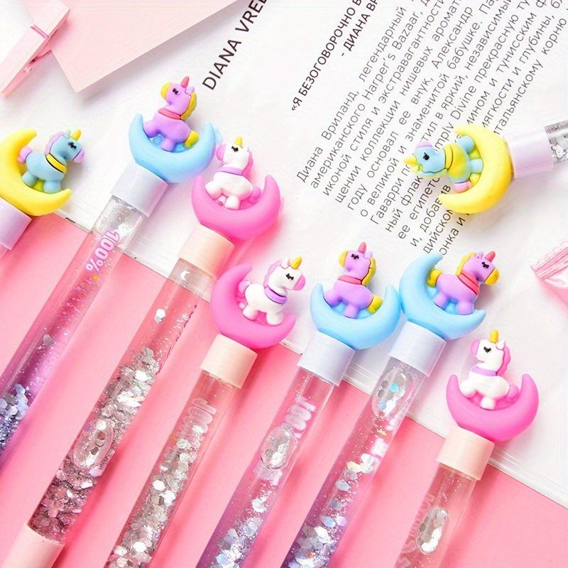 

12 шт. Гелевые ручки с блестками Dreamy Moon Unicorn 0,5 мм, черные чернила, разные цвета, блестящие, с текучим песком и пайетками, для подарков, для школы 12 PCS