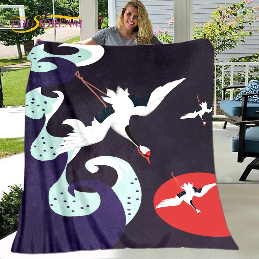 3D Classical Chinese Crane Blanket,Flannel Blanket Throw Blanket,Warm Blanket for Home Living Room Bedroom Beds Sofa Picnic Kid