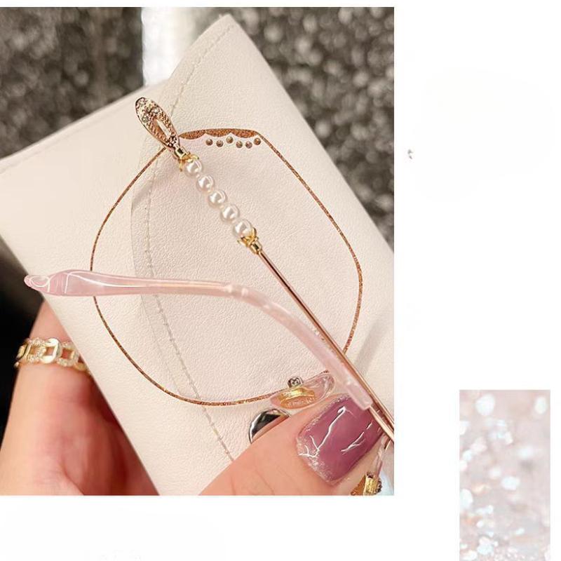 Módní Populární Dámské Bezobroučkové S Diamantovým Brusem s Kovovým Rámem Brýle Proti Modrému Světlu Perlové