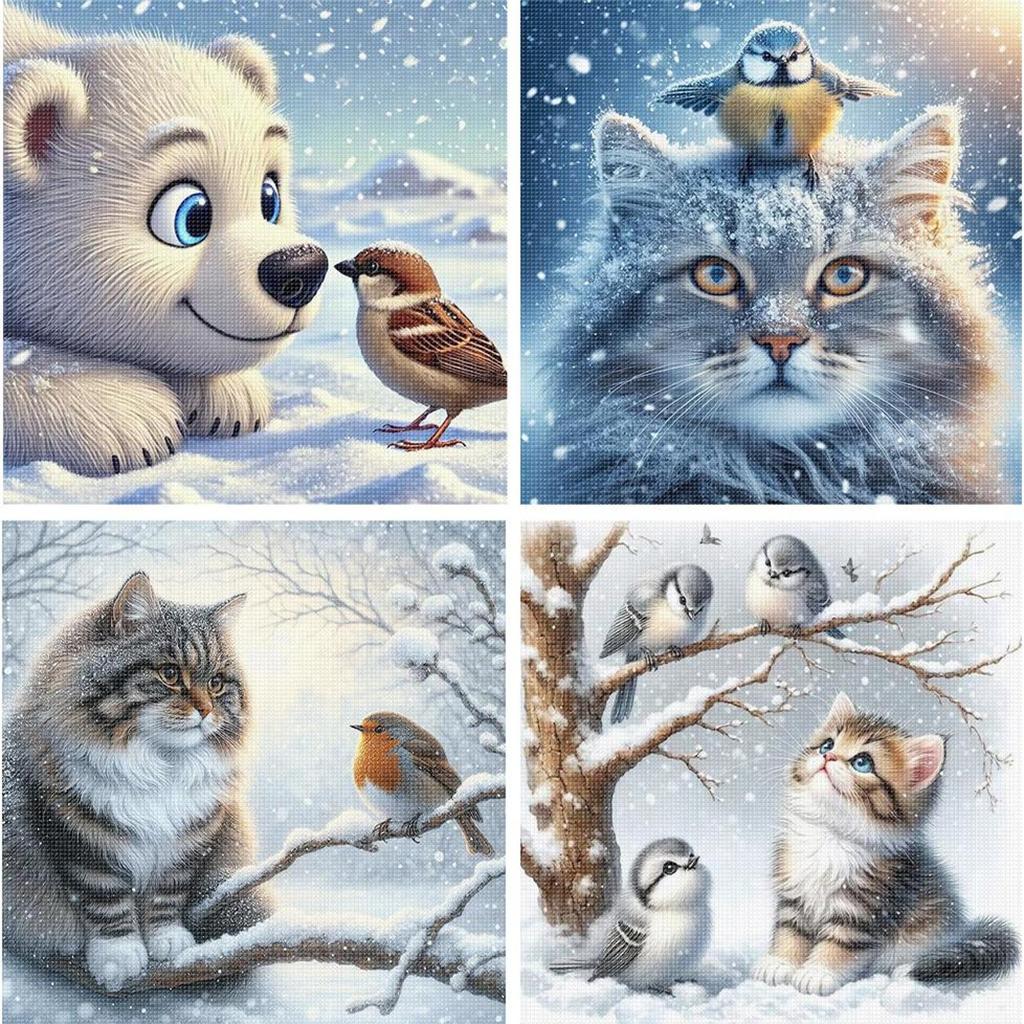 Winter Animal Printed Cross Stitch Kit DIY 11CT Embroidery Craft Set Home Decor