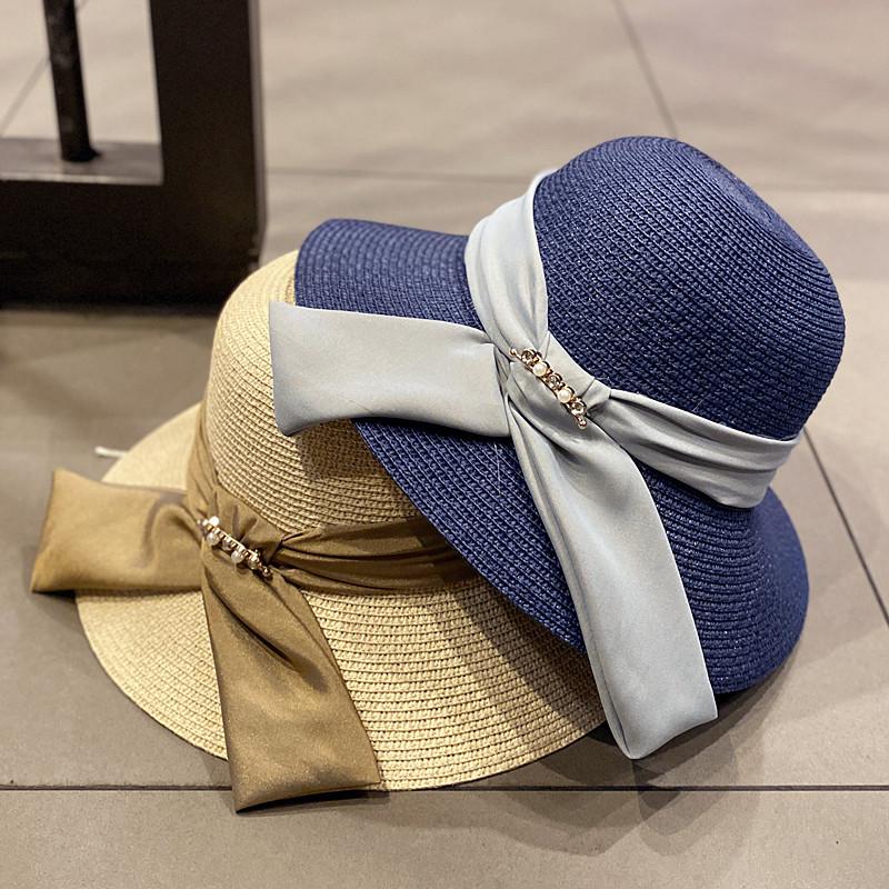 Women's Summer Straw Hat, Foldable Beach Hat, Face-shading Sun Hat, Pearl Bow Fisherman Hat, Sun Hat