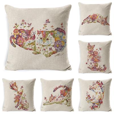 New Home Bed Cushion with Cartoon Cute Cat, Linen Super Soft Peach Skin Waist Cushion and Waist Support Office