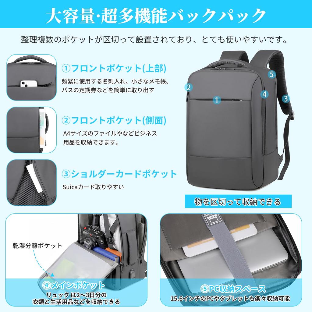 Plecak biznesowy dla dużych Wodoodporny Najnowszy Ultra Biznesowy Odporny na plamy Ładowanie USB Wodoodporny Plecak biznesowy do dojazdów do pracy lub biznesowy L