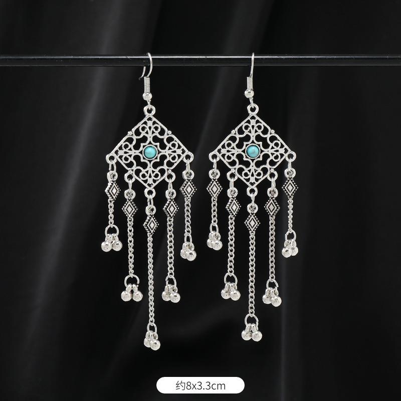 Niche turquoise earrings Bohemian long fringed earrings women's retro design earrings