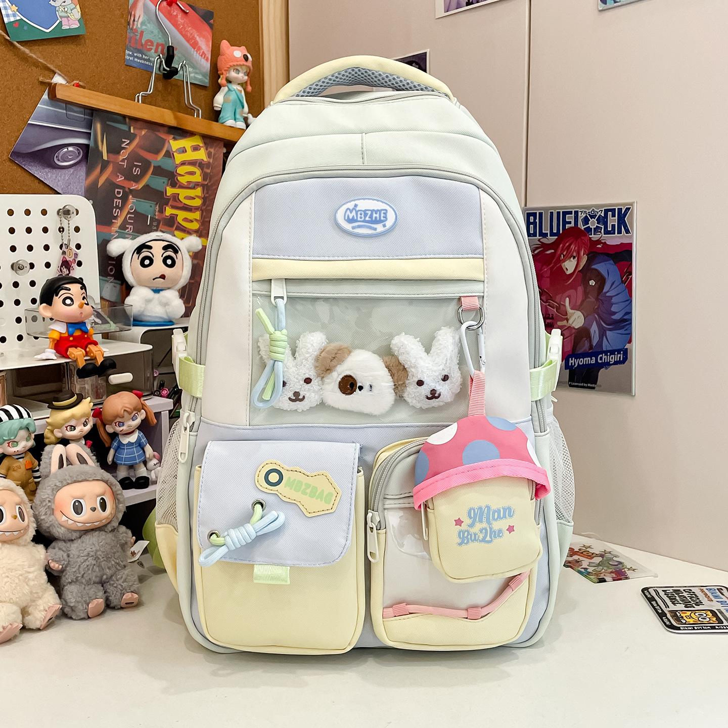 

Korean sweet backpack for female junior high school students, Japanese bar pain bag, large-capacity schoolbag, high-value student backpack tide single bag зелений