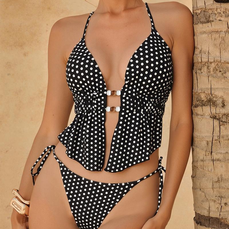 Sexy Bikini Polka Dot Swimsuit Women Split Bathing Suit Lace Up Two Piece Bikinis Sets Beach Swimwear