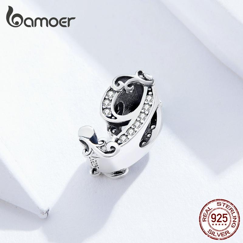 BAMOER Real 925 Sterling Silver Lucky Number 9 Bead Zircon Reliefs Charms Fit Original Bracelet
