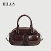 Ladies Messenger Bag Solid Color Retro Bowling Bag Large Capacity