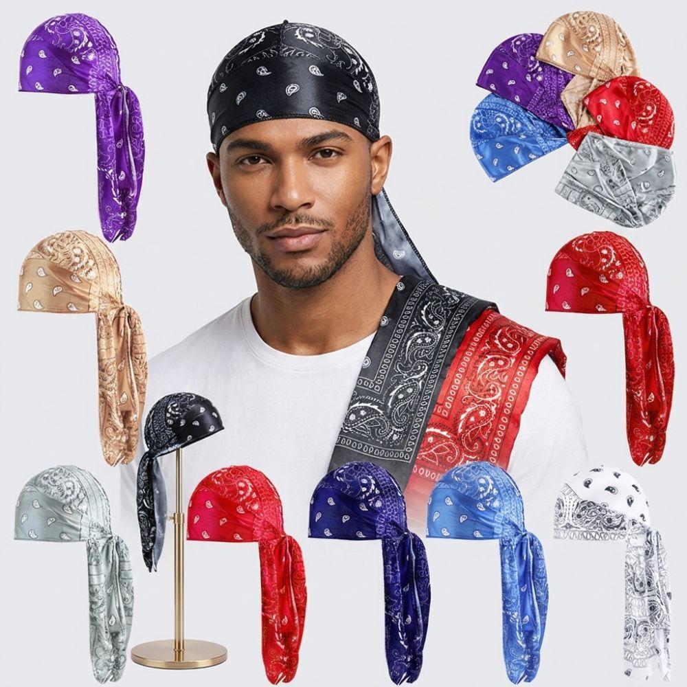 Imitation Silk Long Tail Pirate Cap Amoeba Print Hip Hop  Hat Trends Men's Headscarf  Outdoor