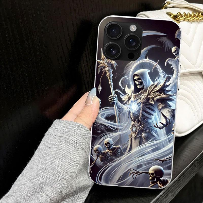 Death Grim Reaper Skull Scythe Case for iPhone 17 Air 16 16E 15 14 11 Pro Max Soft Phone Cover 12 13 Mini 7 SE 2020 8 Silicone B