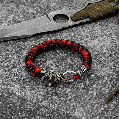 Retro Norse Odin's Wolf Survival Bracelets Men Viking Geri&Freki Stainless Steel Paracord Rope Bangles Handmade Outdoor Jewelry