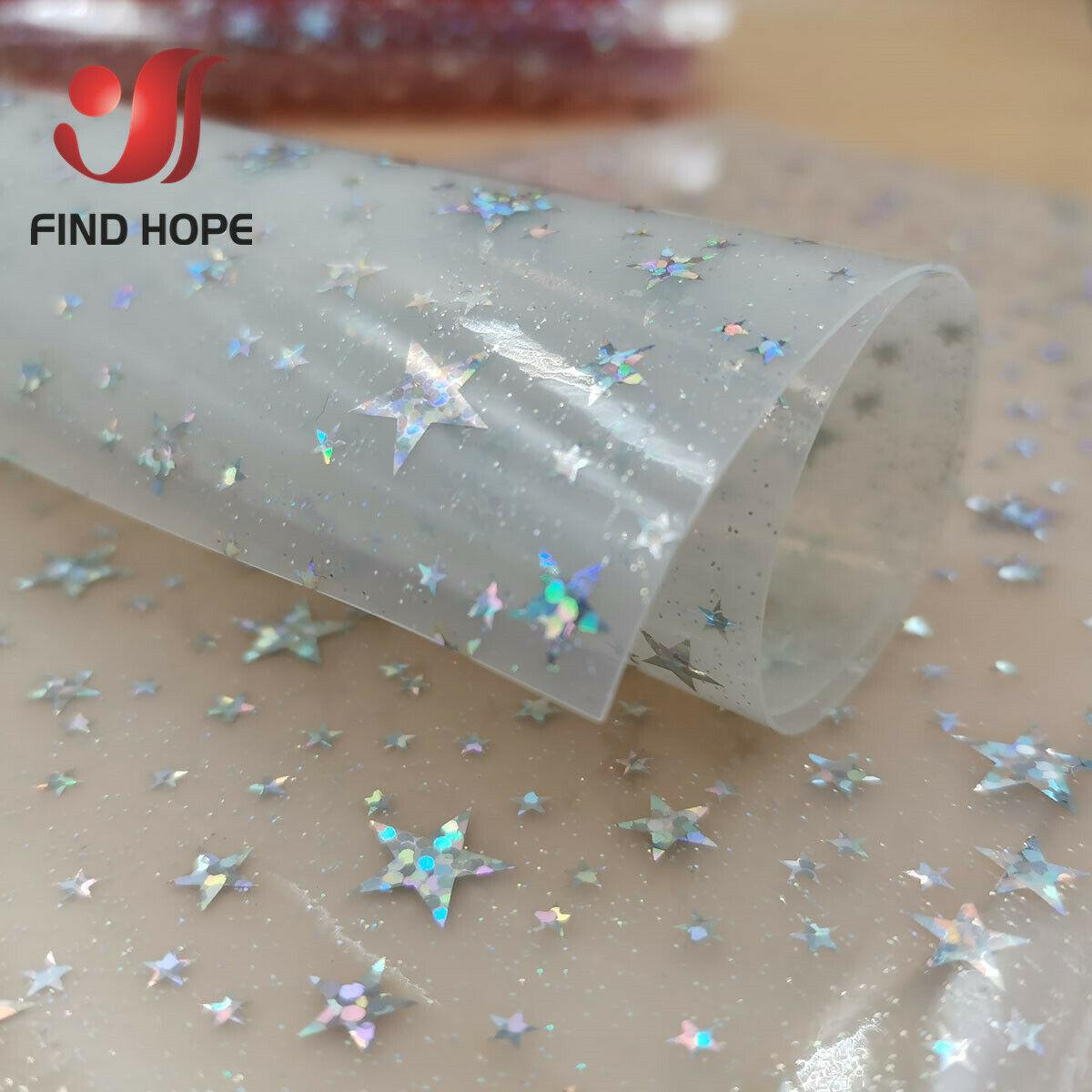 A4 Transparent PVC Vinyl Stars Fabric Sheets Laser iridescent Hologram Shiny DIY Handmade Bows Decor Craft Bag Earring Material 20x30cm