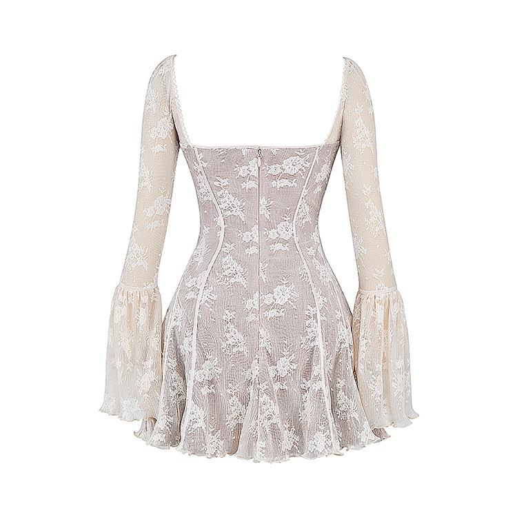 European and American women's clothing 2026 summer skirt new INS temperament lace square collar micro-horn sleeve waist-wrapped hip skirt, women