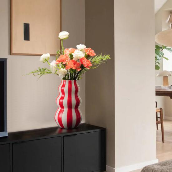 Vaso Exquisitamente Artesanal Estampa Listrada Vaso de Cerâmica Decorativo Redondo Tamanho Perfeito Vaso Decorativo Artístico Decoração para Casa