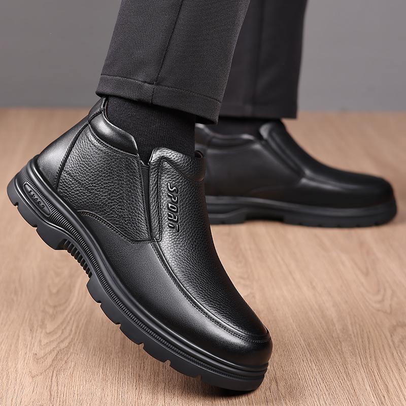 Fashion Men Winter Plush Snow Boots Casual High Top Shoes Classic Male Motorcycle Boots Comfy Business Walking Shoes Leisure Walk Botas