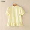 ZANZEA Women Casual Square Collar Loose Floral Prin Short Sleeve Blouse