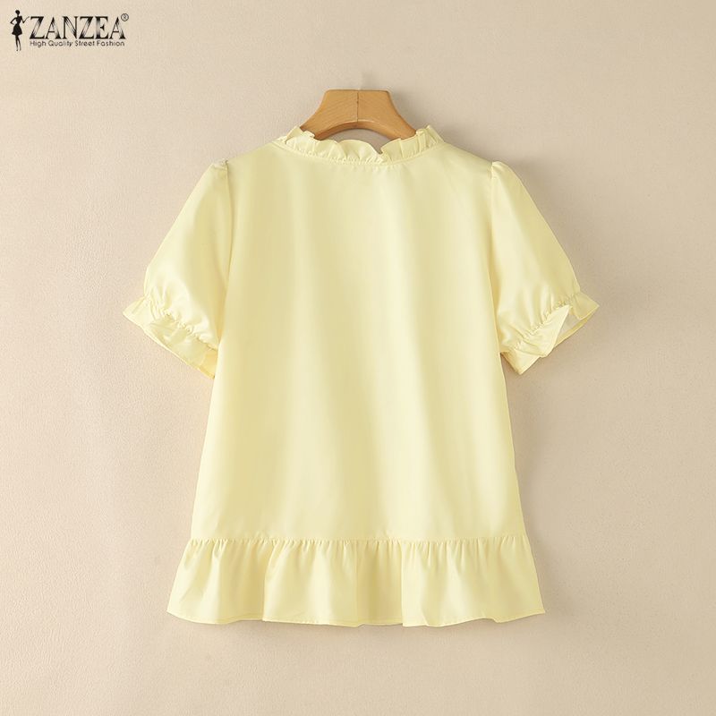 ZANZEA Women Casual Square Collar Loose Floral Prin Short Sleeve Blouse