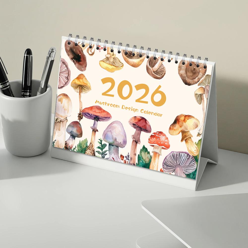 1 Stück 2026 Kalender, Aquarell-Pilz, 12 Monate Monatsplan, Tischkalender, Perfektes Geschenk für Geburtstage & Weihnachten, Neujahr