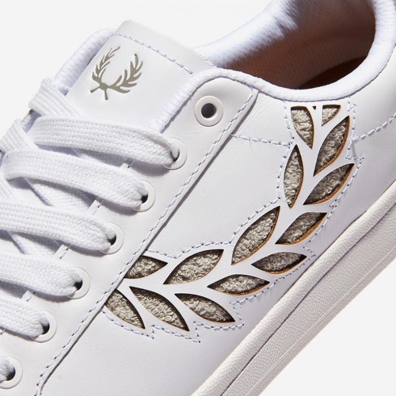 Fred Perry B721 Leather Branded B7323 White Limestone  549 