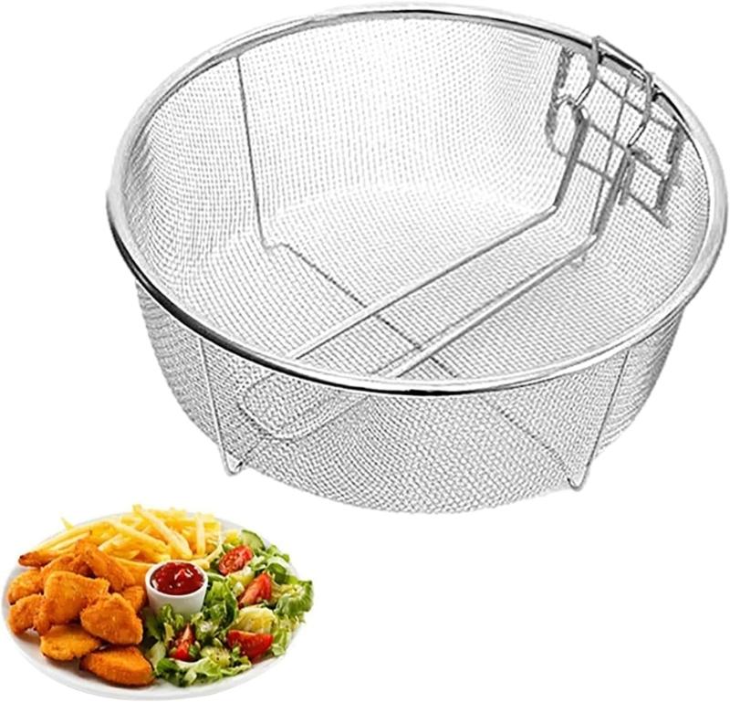 Filter Basket Frying Basket Cooking Tool Stainless Steel Texture Round Basket Cooking Accessory Deep Fryers Strainers