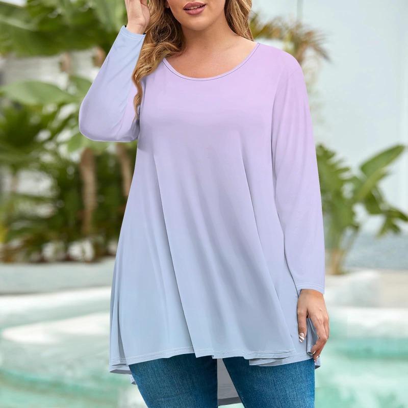 Women's Fashion Large Size Round Neck Long Sleeve Casual Print Loose Pullover Top T-Shirts Women’s