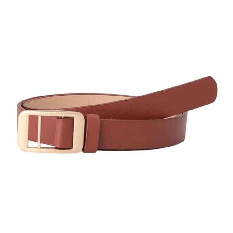 Thin Golden Buckles Waist Belt Flexible Synthetic Leather Strap For Coats And Trousers
