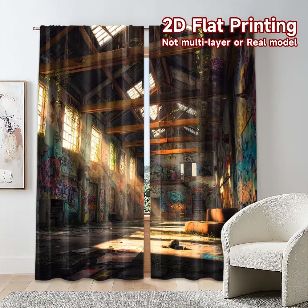 2 Stück, 2D-FLACHDRUCK Vorhänge (Ohne Stange) Urban Decay Kreative Moderne Vorhänge Vielseitig Langlebig Polyester Vorhänge Thermisch