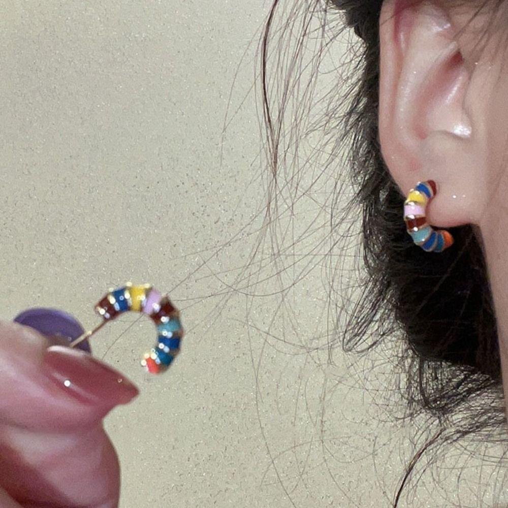 Bohemia Semicircle Women Stud Earrings Korean Style Earrings Enamel Oil Jewelry Hoop Ear Buckle